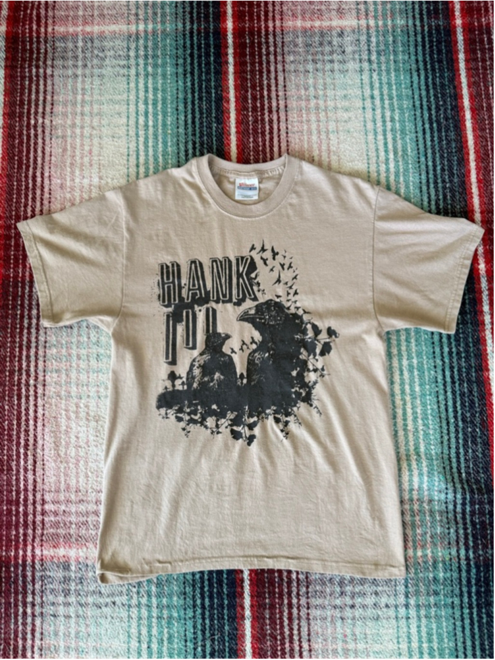 Vintage Hanes Beige Hank Williams III Crow Graphic Short Sleeve Tee M